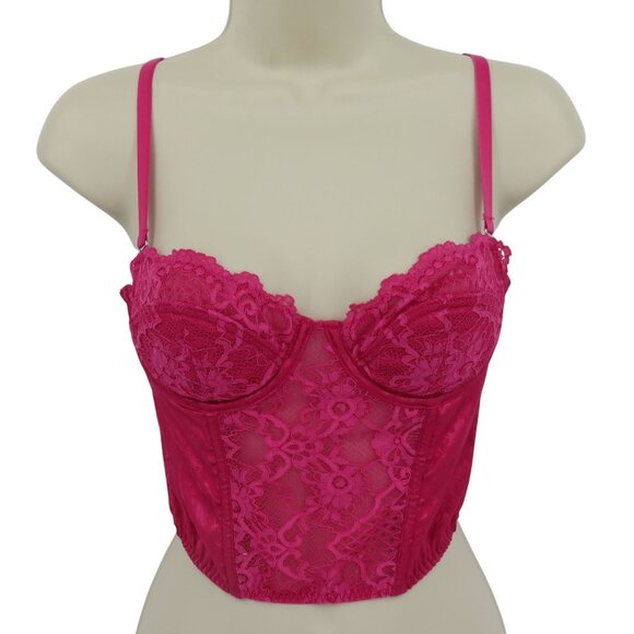 Unbranded Other - Women Small Pink Flower Floral Lace Underwire Longline Bra Boning Corset Top